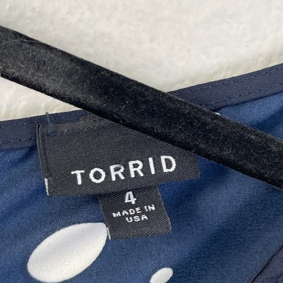 Torrid Womens Plus 4X Navy Sheer Polka Dot Blouse Button Up Back Shirt Top - Picture 9 of 14